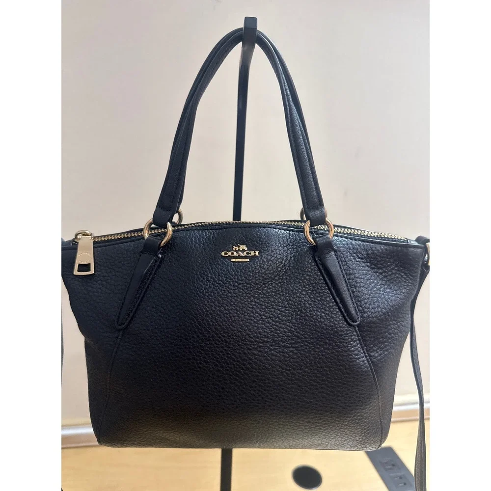 Coach Kelsey Small Satchel Black Pebbled Leather Crossbody Bag F57563